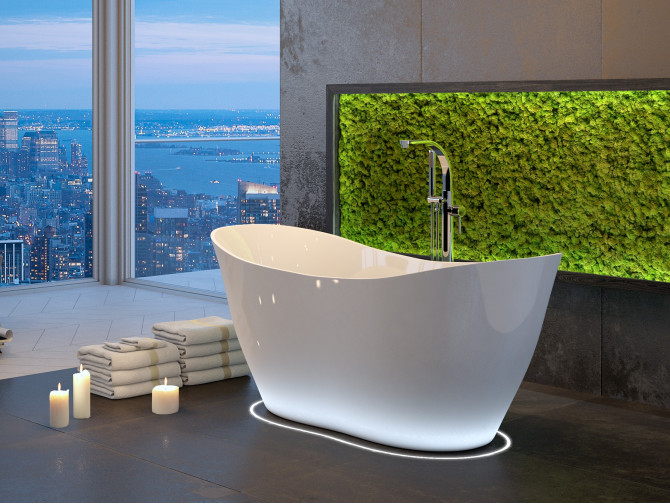 Freistehende Badewanne Viya 160x70 Mineral | Ablauf Klick-Klack im SET!