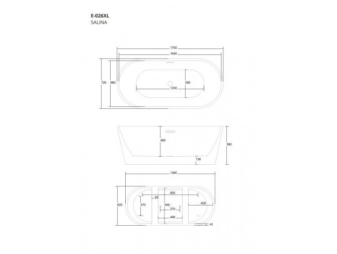 Freistehende Badewanne Salina 170x70...