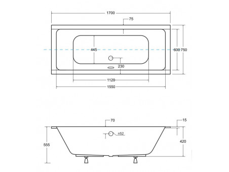 Badewanne Rechteck Quadros Slim 170x75 Rand 15mm | Ablauf Viega & Füße GRATIS !