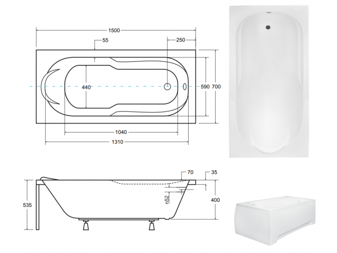 Badewanne Rechteck Bona 150x70 |...