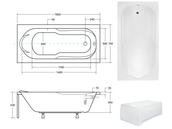 Badewanne Rechteck Bona 160x70 |...