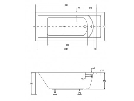 Badewanne Rechteck Shea 150x70 | Ablauf Viega & Füße GRATIS !