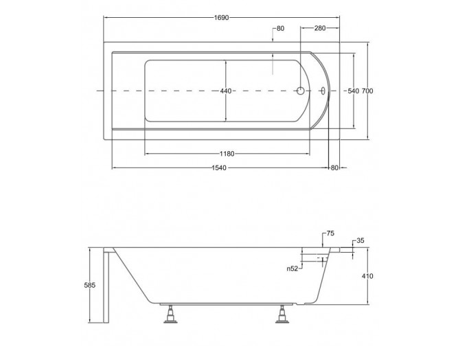 Badewanne Rechteck Shea 170x70 |... Badewanne Rechteck Shea 170x70 |...
