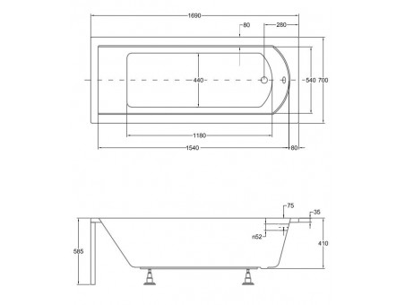 Badewanne Rechteck Shea 170x70 | Ablauf Viega & Füße GRATIS !