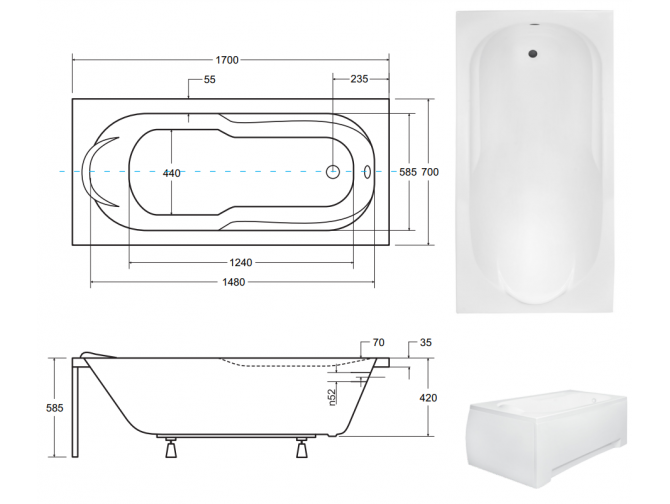 Badewanne Rechteck Bona 170x70 |...