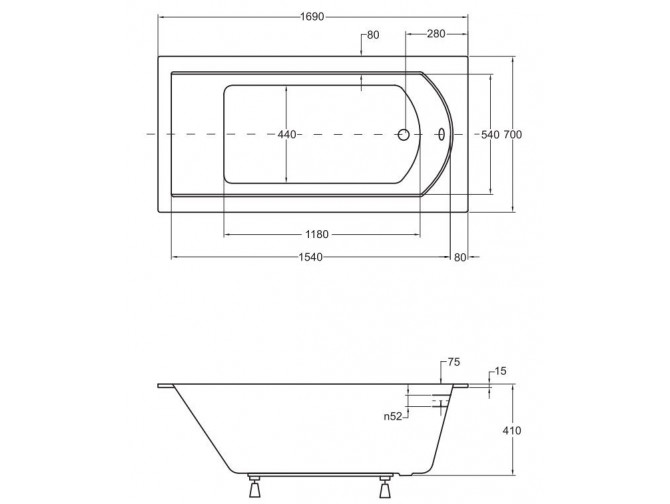 Badewanne Rechteck Shea Slim 170x70... Badewanne Rechteck Shea Slim 170x70...