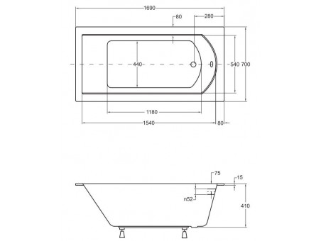 Badewanne Rechteck Shea Slim 170x70 Rand 15mm | Ablauf Viega & Füße GRATIS !
