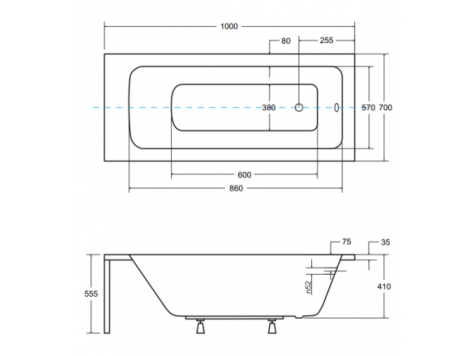 Badewanne Rechteck Talia 100x70 |...