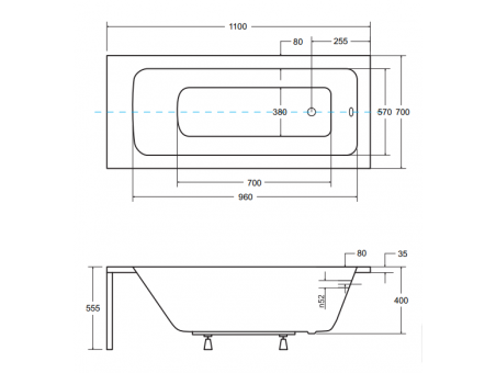 Badewanne Rechteck Talia 110x70 | Ablauf Viega & Füße GRATIS !