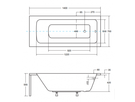 Badewanne Rechteck Talia 140x70 | Ablauf Viega & Füße GRATIS !