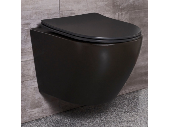 WC-Toilette: Schüssel Delos Schwarz mit Klosettsitz Slim Soft-Close