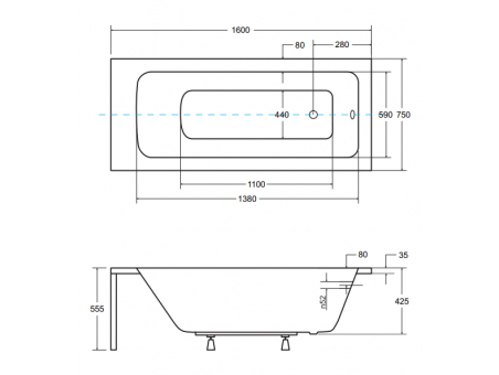 Badewanne Rechteck Talia 160x70 | Ablauf Viega & Füße GRATIS !