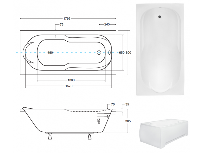 Badewanne Rechteck Bona 180x80 |... Badewanne Rechteck Bona 180x80 |...