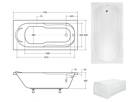 Badewanne Rechteck Bona 180x80 | Ablauf Viega & Füße GRATIS !