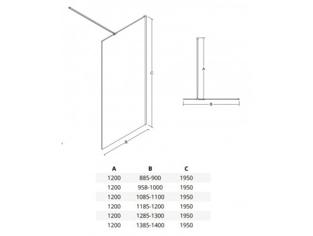 Duschkabine Walk in Aveos Schwarz 90x195 8mm Transparentes Glas