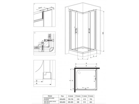 Duschkabine Viereck Funkia 90x90 185cm Transparentes Glas