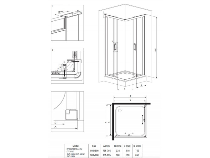 Duschkabine Viereck Funkia 80x80...