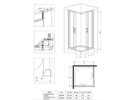 Duschkabine Viereck Funkia 80x80 185cm Grafit Glas