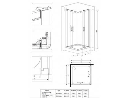 SET: Duschwanne Oskcar & Duschkabine Viereck Funkia 90x90 185cm Gefrorenes Glas