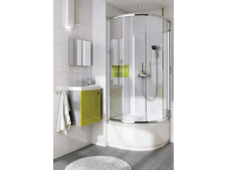 SET: Duschwanne Alexo & Duschkabine Halbrund Funkia 90x90 185cm Transparentes Glas