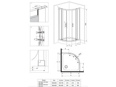 SET: Duschwanne Alexo & Duschkabine Halbrund Funkia 90x90 185cm Transparentes Glas