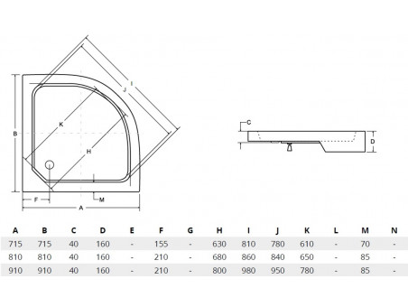 SET: Duschwanne Alexo & Duschkabine Halbrund Funkia 90x90 185cm Grafit Glas