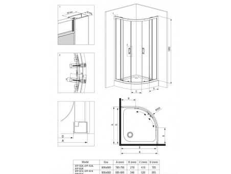 SET: Duschwanne Alexo & Duschkabine Halbrund Funkia 90x90 185cm Grafit Glas
