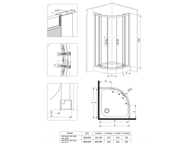 Duschkabine Halbrund Funkia 80x80...
