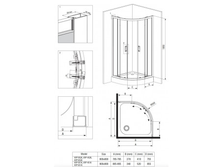 Duschkabine Halbrund Funkia 80x80 185cm Gefrorenes Glas