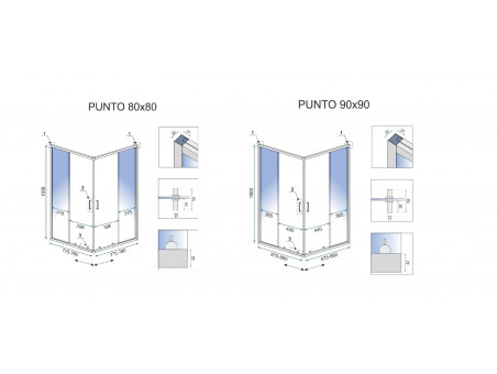 Duschkabine Viereck Punto Schwarz 80x80 190cm Transparentes Glas