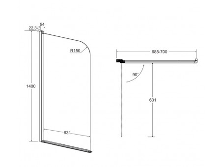 Duschwand 1-teilig Prime I 70x140 Gehärtetes Glas 5mm