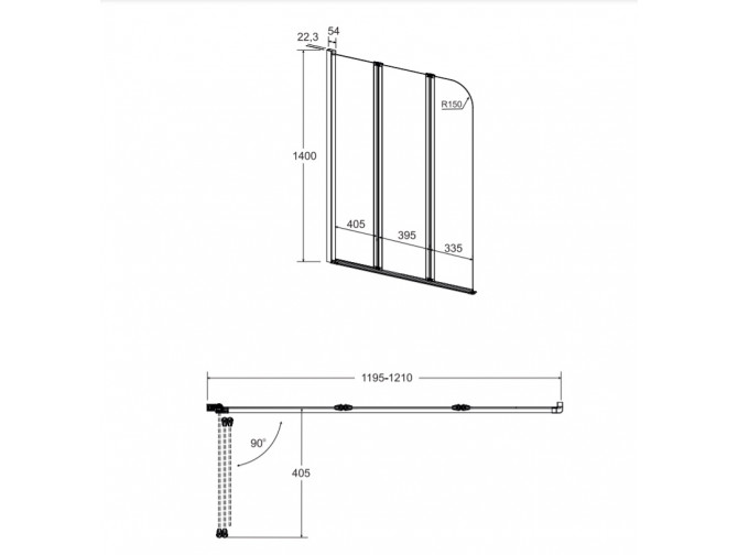 Duschwand 3-teilig Prime III 120x140...
