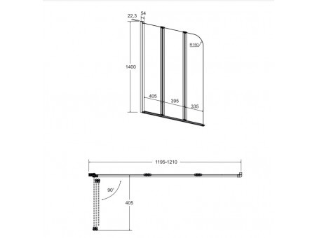 Duschwand 3-teilig Prime III 120x140 Gehärtetes Glas 5mm