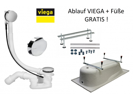 Badewanne Rechteck Quadros 175x80 | Ablauf Viega & Füße GRATIS !