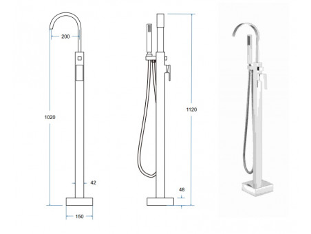 Freistehende Wannenarmatur Modern II Schwarz Matt