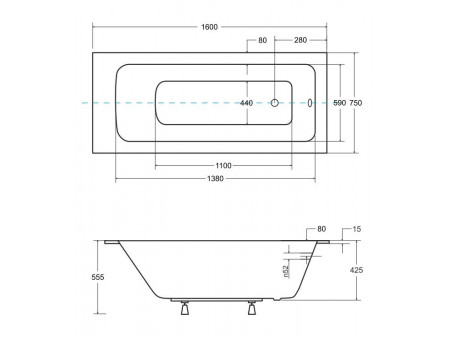 Badewanne Rechteck Talia Slim 160x75 Rand 15mm | Ablauf Viega & Füße GRATIS !