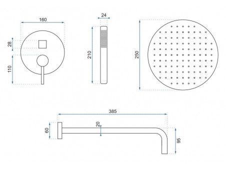 Unterputz Set Badewannenarmatur in Schwarz Matt Lungo Box