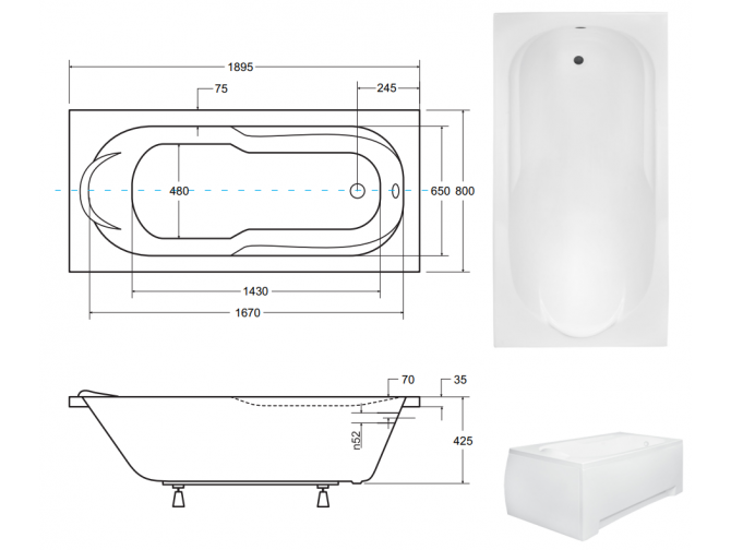 Badewanne Rechteck Bona 190x80 |... Badewanne Rechteck Bona 190x80 |...