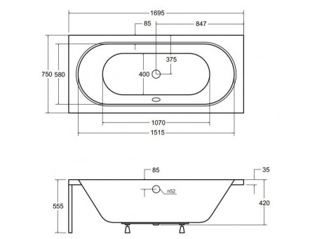 Badewanne Rechteck Vitae 170x75 | Ablauf Viega & Füße GRATIS !