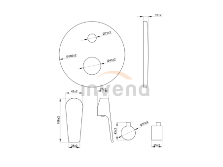 Unterputz Badewannenarmatur 2 - Funktionen Dokos Weiß-Chrom Rund