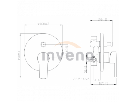 Unterputz Badewannenarmatur 2 - Funktionen Verso Chrom Rund