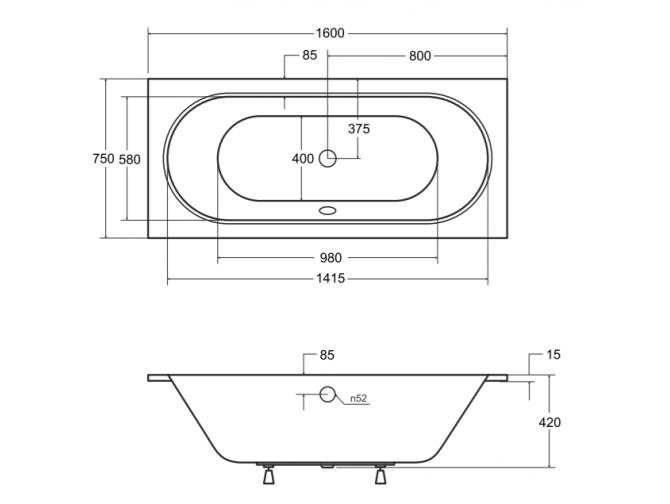 Badewanne Rechteck Vitae Slim 160x75... Badewanne Rechteck Vitae Slim 160x75...