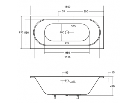 Badewanne Rechteck Vitae Slim 160x75 Rand 15mm | Ablauf Viega & Füße GRATIS !