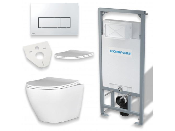 WC SET: Vorwandelement C201 + Toilette Slim Soft-Close Desna Weiß + Schallschutzmatte + Betätigungsplatte in Chrom