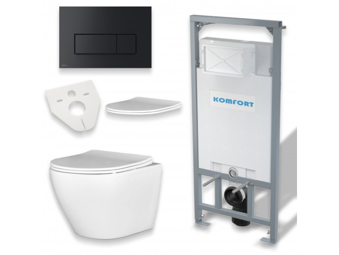 WC SET: Vorwandelement C201 + Toilette Slim Soft-Close Desna Weiß + Schallschutzmatte + Betätigungsplatte in Schwarz