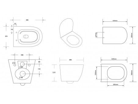 WC SET: Vorwandelement C201 + Toilette Slim Soft-Close Desna Weiß + Schallschutzmatte + Betätigungsplatte in Schwarz