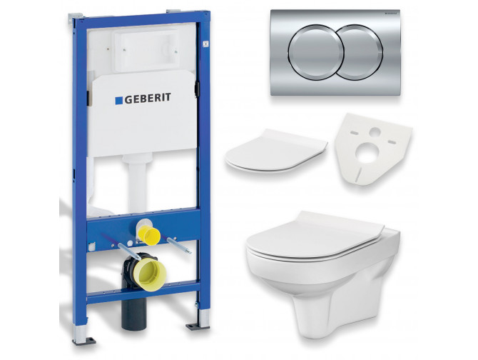 WC SET: Vorwandelement Duofix + Toilette Slim Soft-Close City-Cleanon Weiß + Schallschutzmatte + Betätigungsplatte in Chrom