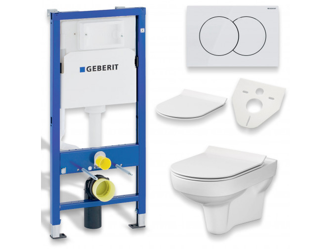 WC SET: Vorwandelement Duofix + Toilette Slim Soft-Close City-Cleanon Weiß + Schallschutzmatte + Betätigungsplatte in Weiß