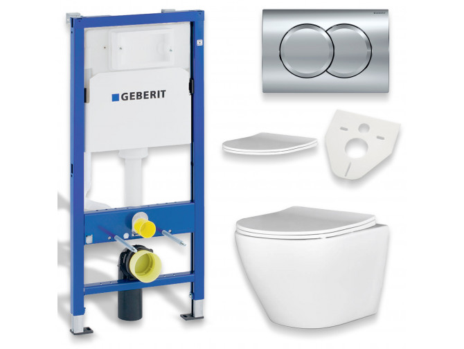 WC SET: Vorwandelement Duofix + Toilette Slim Soft-Close Desna Weiß + Schallschutzmatte + Betätigungsplatte in Chrom