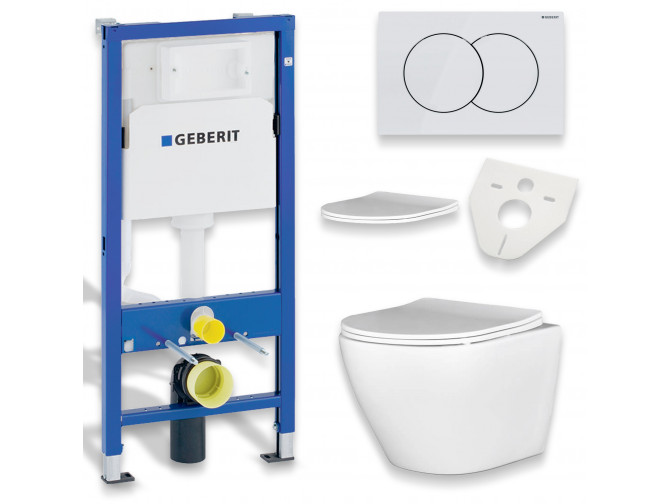 WC SET: Vorwandelement Duofix + Toilette Slim Soft-Close Desna Weiß + Schallschutzmatte + Betätigungsplatte in Weiß